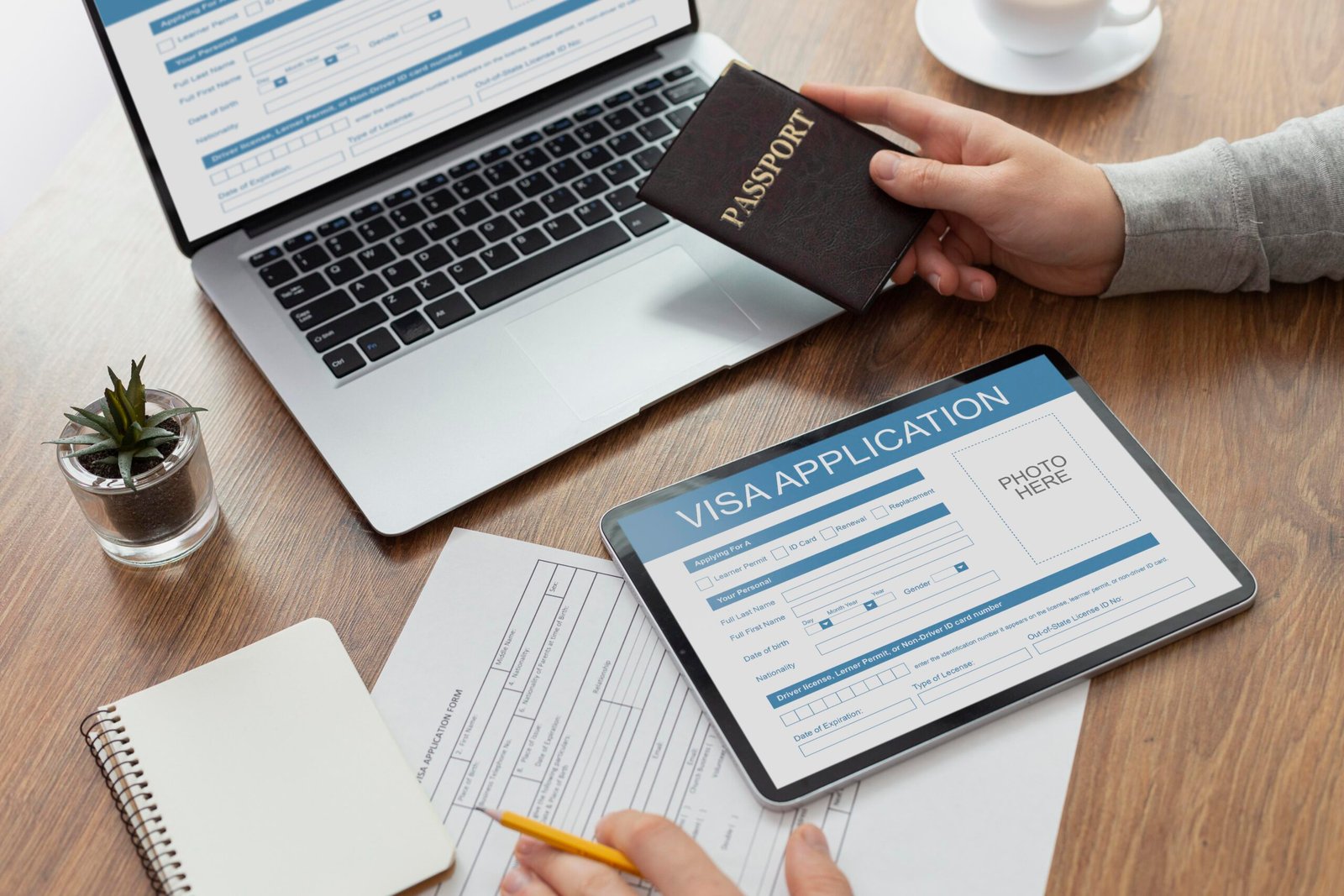 visa application form laptop tablet